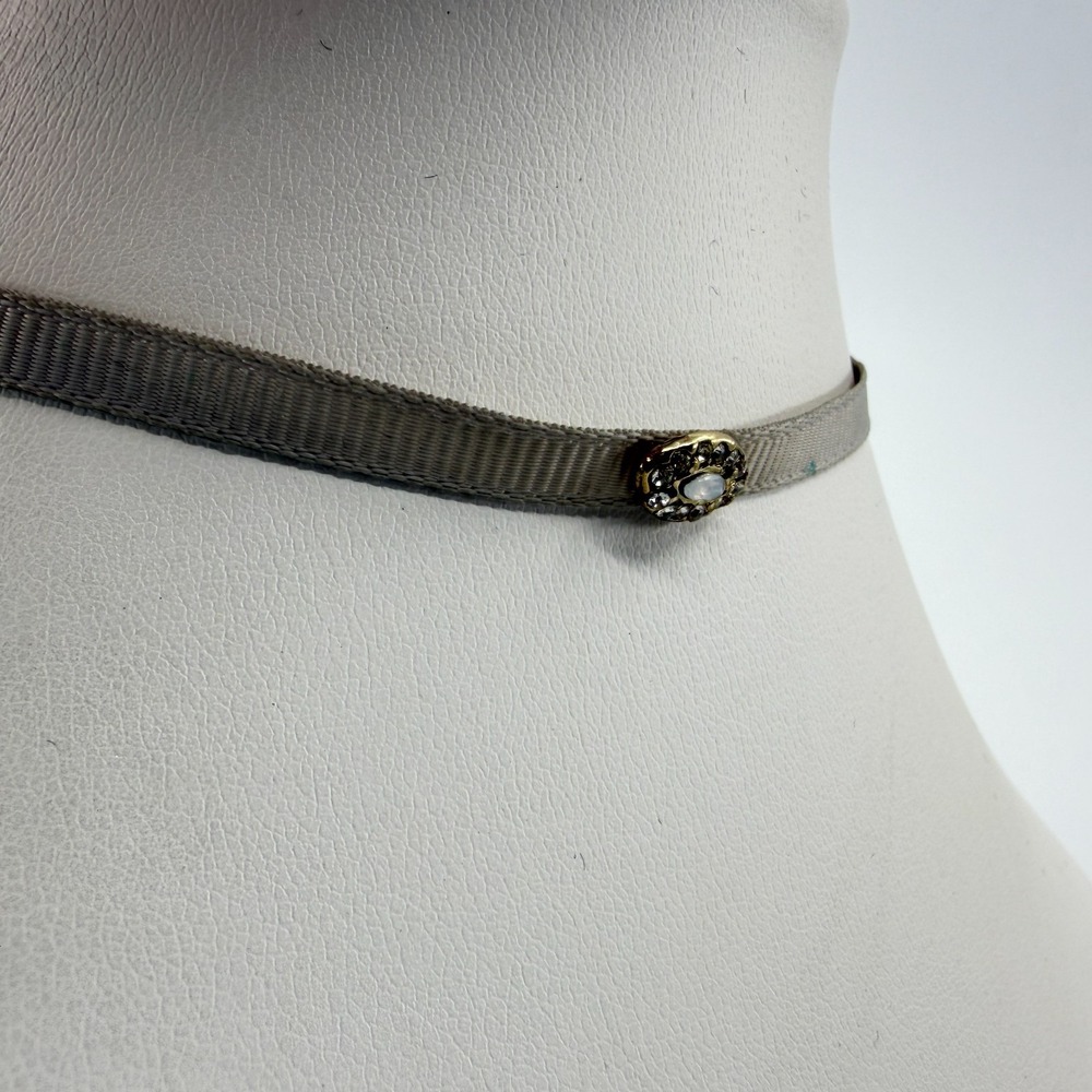 Elegant Gray Ribbon Choker Necklace Marquise Crystal Accent Adjustable Bohemian